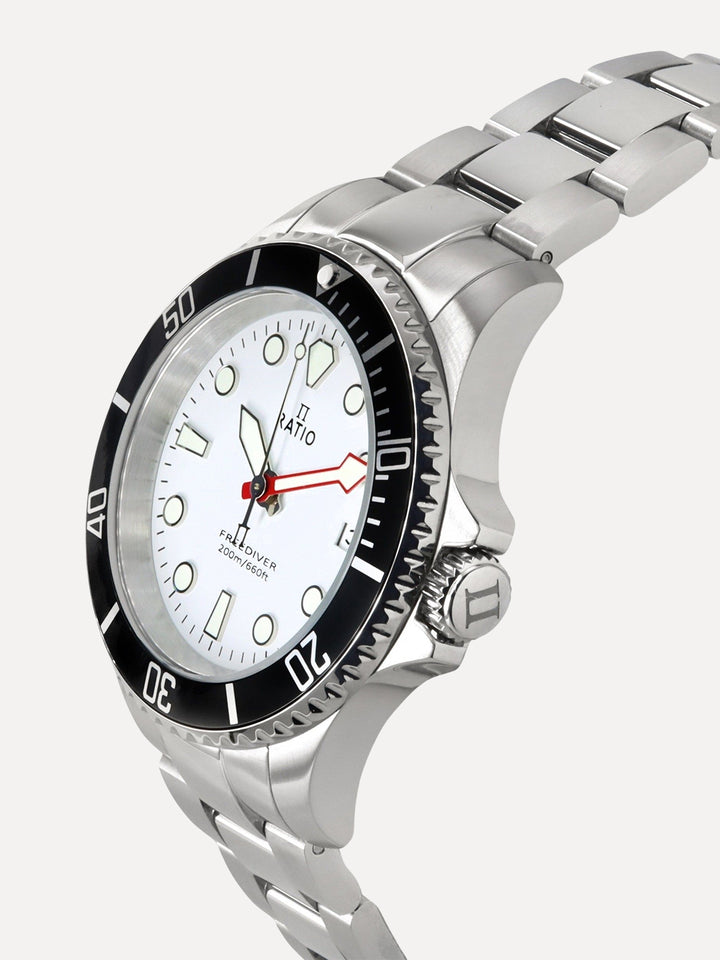 Ratio FreeDiver Sapphire Stainless Steel White Dial Quartz RTF037 200M Men's Watch - Ratiowatches