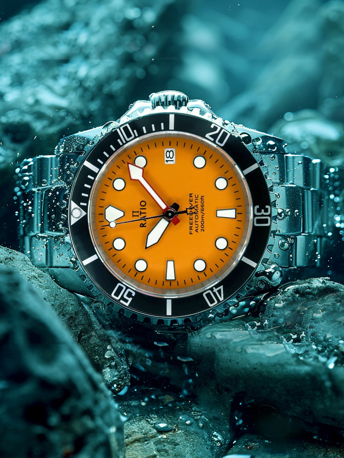 Ratio FreeDiver Sapphire Stainless Steel Orange Dial Automatic RTF045 200M Men's Watch