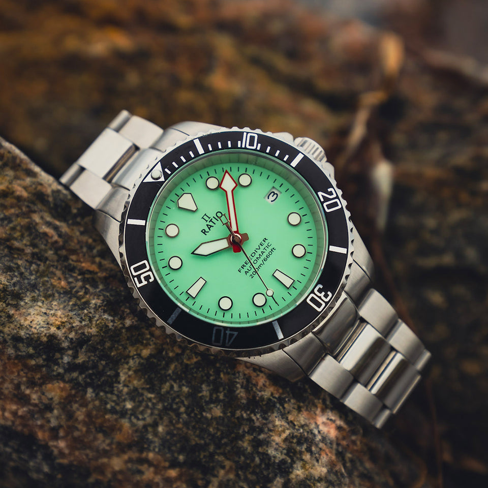 RATIO FreeDiver Orologio Subacqueo Automatico Da Uomo, Quadrante Verde, Vetro Zaffiro, Lunetta In Ceramica, Impermeabile 200m, Movimento Giapponese NH35A - 3