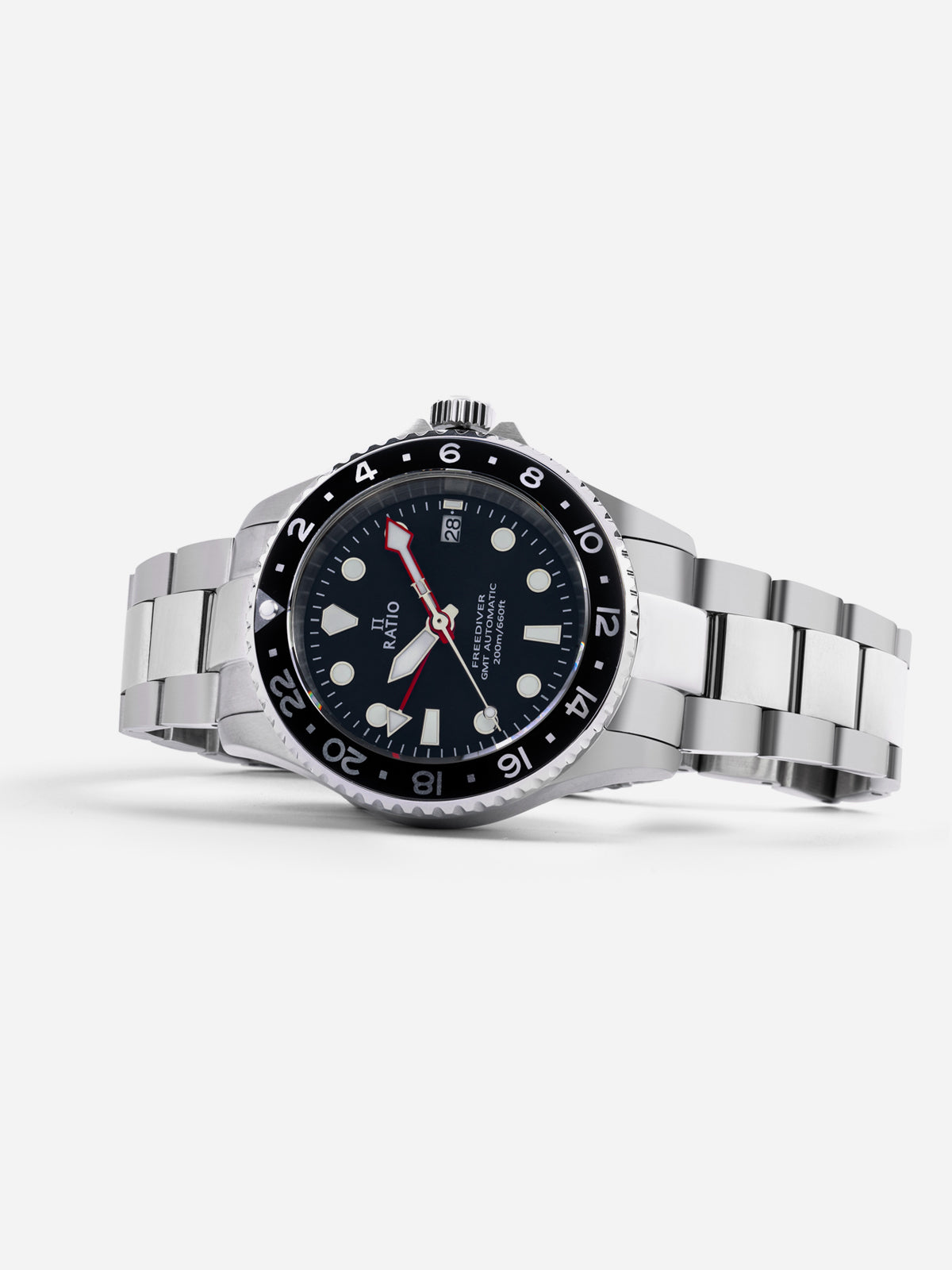 Ratio FreeDiver GMT Series Sapphire Stainless Steel Black Dial Automatic RTF051 200M Men's Watch - Ratiowatches