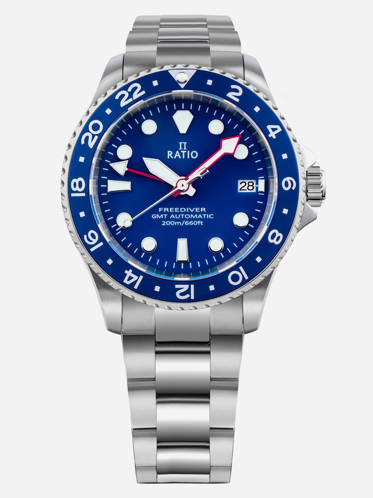 Ratio FreeDiver GMT Series Sapphire Stainless Steel Blue Dial Automatic RTF053 200M Men's Watch - Ratiowatches