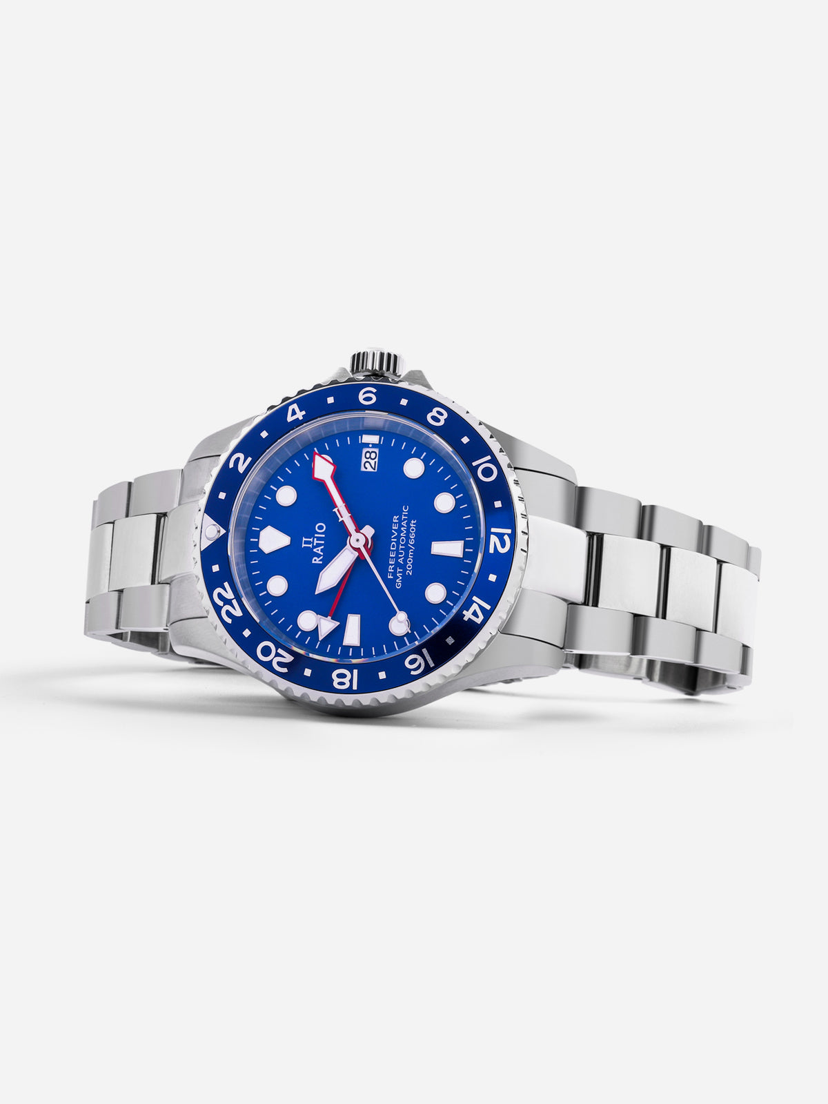 Ratio FreeDiver GMT Series Sapphire Stainless Steel Blue Dial Automatic RTF053 200M Men's Watch - Ratiowatches