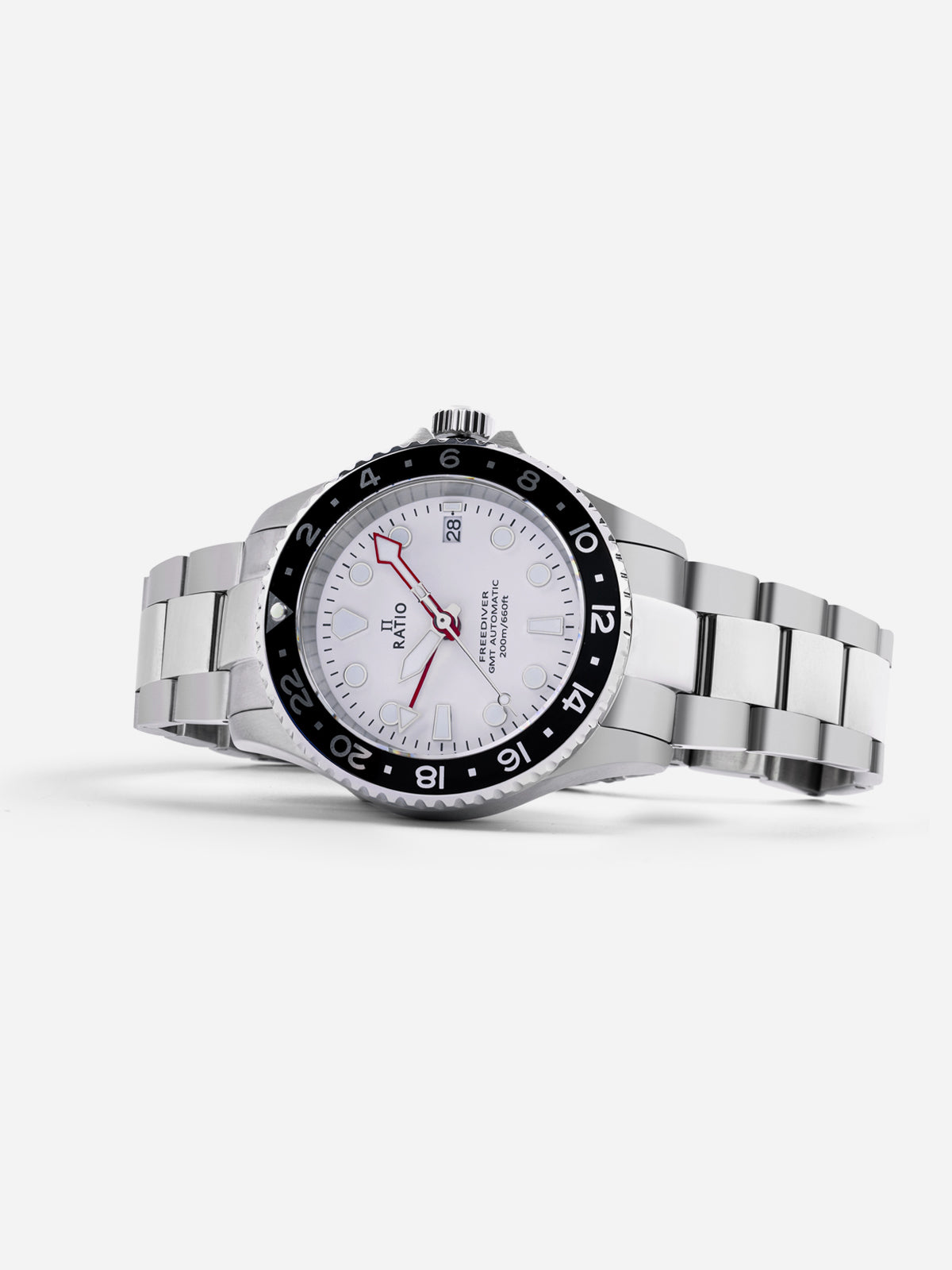 Ratio FreeDiver GMT Series Sapphire Stainless Steel White Dial Automatic RTF057 200M Men's Watch - Ratiowatches