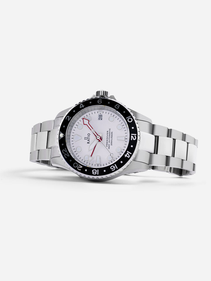 Ratio FreeDiver GMT Series Sapphire Stainless Steel White Dial Automatic RTF057 200M Men's Watch - Ratiowatches