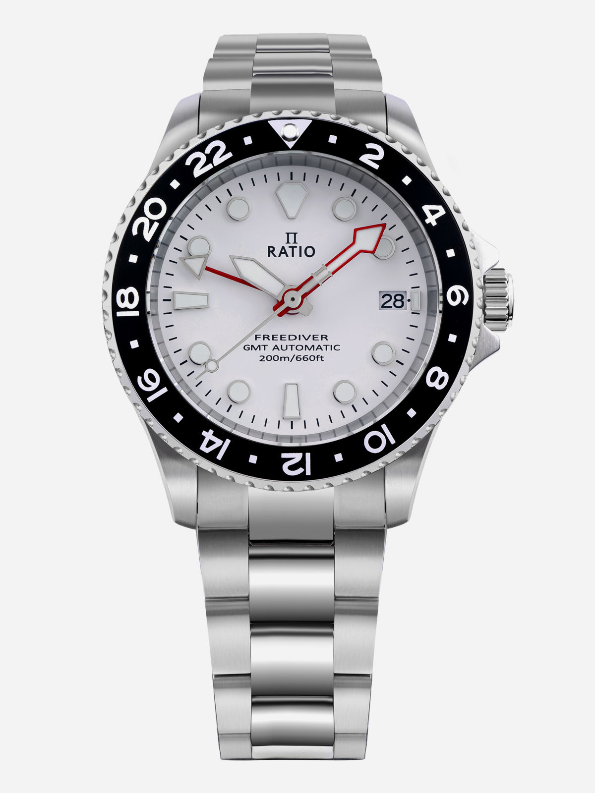 Ratio FreeDiver GMT Series Sapphire Stainless Steel White Dial Automatic RTF057 200M Men's Watch - Ratiowatches