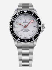 Ratio FreeDiver GMT Series Sapphire Stainless Steel White Dial Automatic RTF057 200M Men's Watch - Ratiowatches