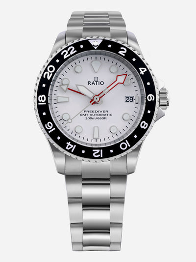 Ratio FreeDiver GMT Series Sapphire Stainless Steel White Dial Automatic RTF057 200M Men's Watch - Ratiowatches