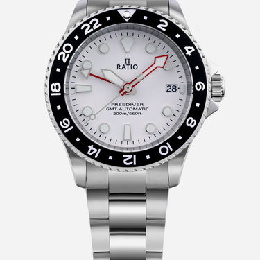 Ratio FreeDiver GMT Series Sapphire Stainless Steel White Dial Automatic RTF057 200M Men's Watch - Ratiowatches