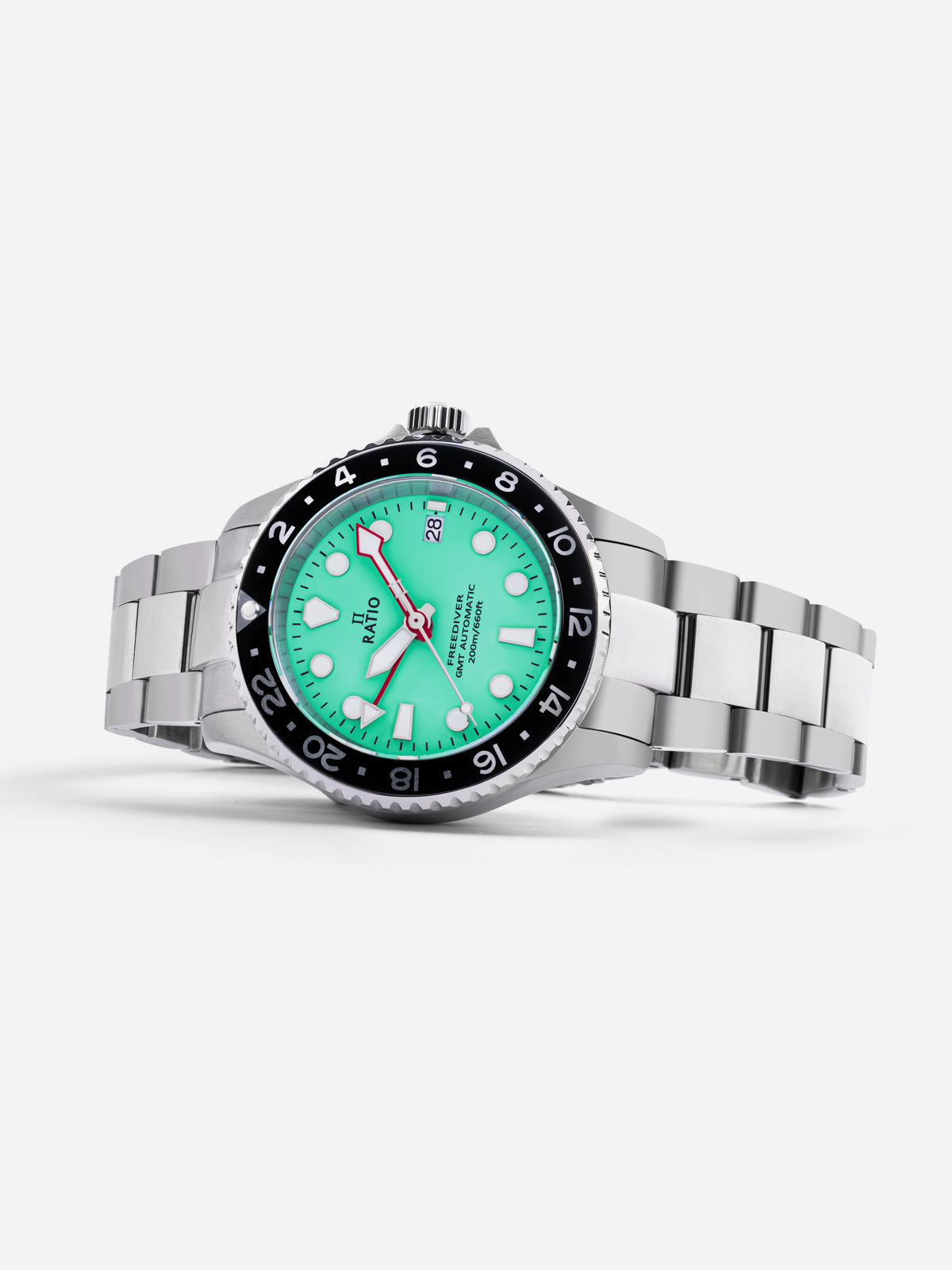 Ratio FreeDiver GMT Series Sapphire Stainless Steel Green Dial Automatic RTF059 200M Men's Watch - Ratiowatches