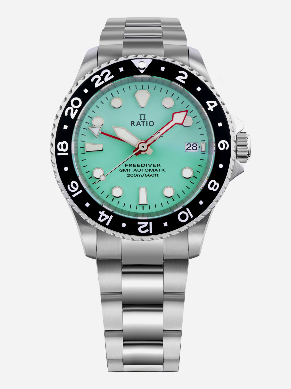 Ratio FreeDiver GMT Series Sapphire Stainless Steel Green Dial Automatic RTF059 200M Men's Watch - Ratiowatches