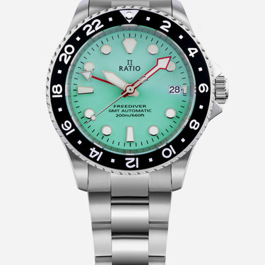 Ratio FreeDiver GMT Series Sapphire Stainless Steel Green Dial Automatic RTF059 200M Men's Watch - Ratiowatches