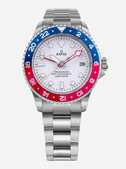 Ratio FreeDiver GMT Series Sapphire Stainless Steel White Dial Blue Red Pepsi Bezel Automatic RTF061 200M Men's Watch - Ratiowatches