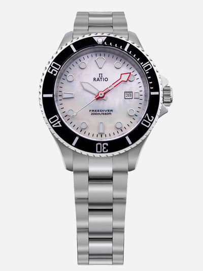 Ratio FreeDiver Sapphire Stainless Steel White Mother Of Pearl Dial Quartz RTFL811 200M Women's Watch