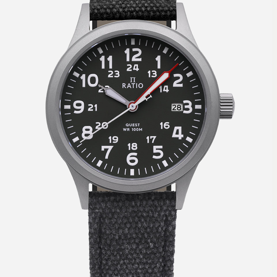 Ratio Quest Men's Field Watch Sapphire Canvas Strap Quartz RTQ023 100M Lewis And Clark Edition