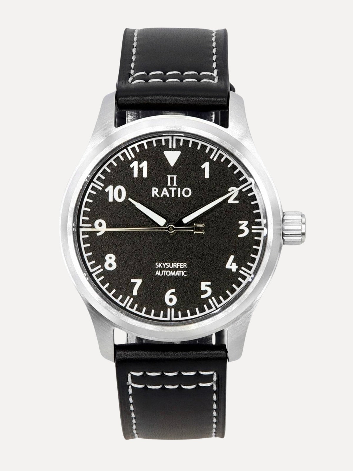 Ratio Skysurfer Pilot Black Textured Dial Leather Automatic RTS303 200M Mens Watch