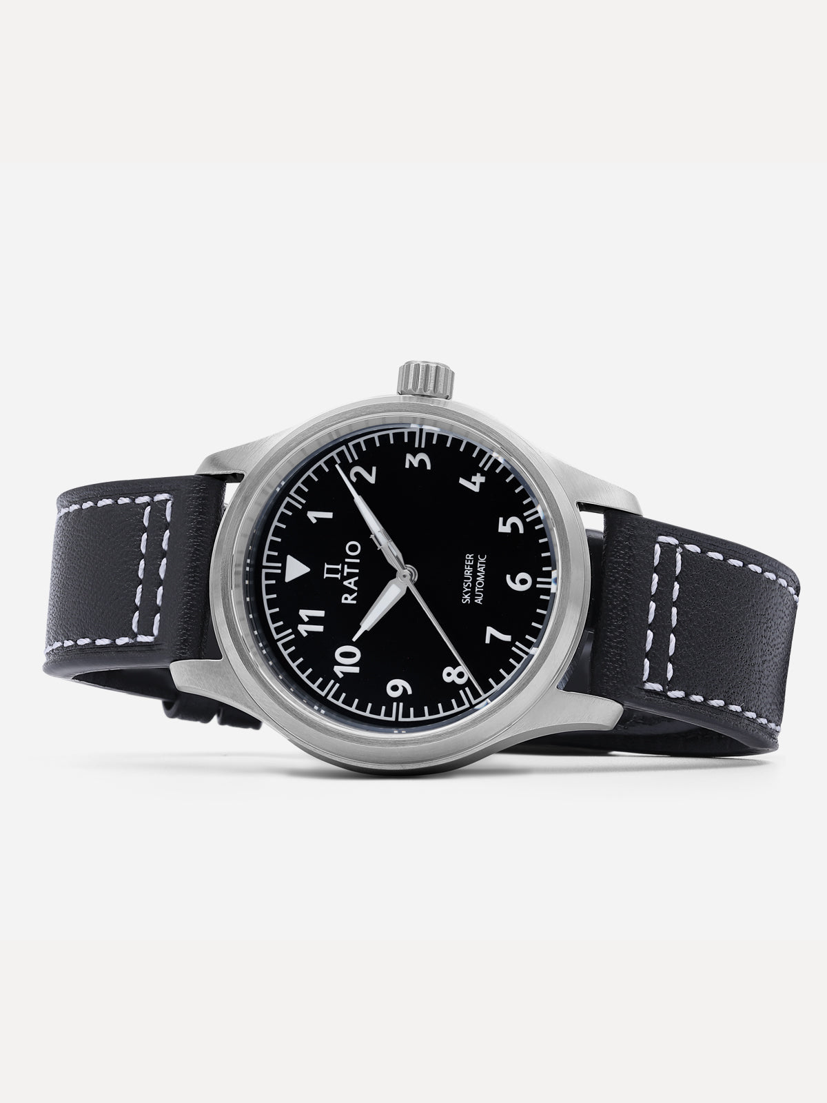 Ratio Skysurfer Pilot Black Sunray Dial Leather Automatic RTS305 200M Mens Watch