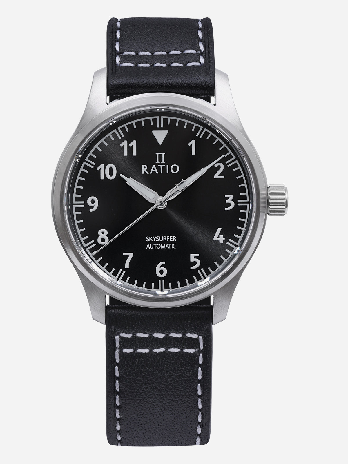 Ratio Skysurfer Pilot Black Sunray Dial Leather Automatic RTS305 200M Mens Watch
