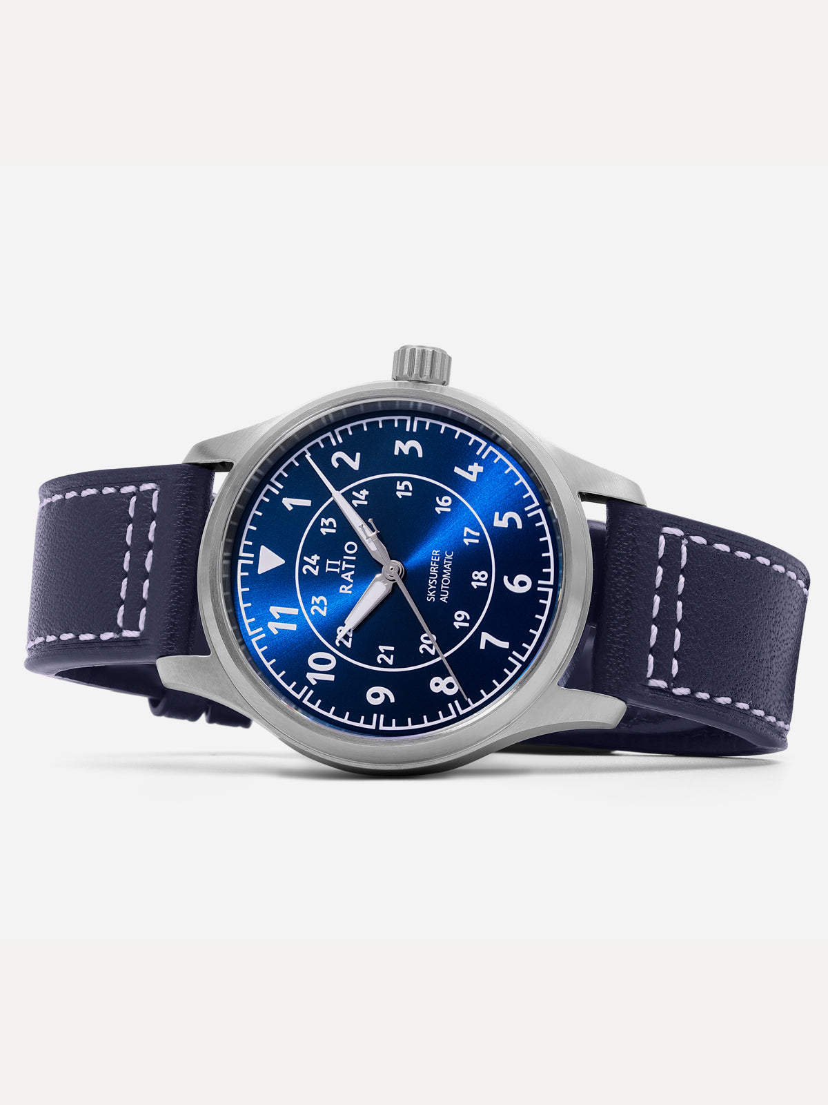 Ratio Skysurfer Pilot Blue Sunray Dial Leather Automatic RTS309 200M Mens Watch