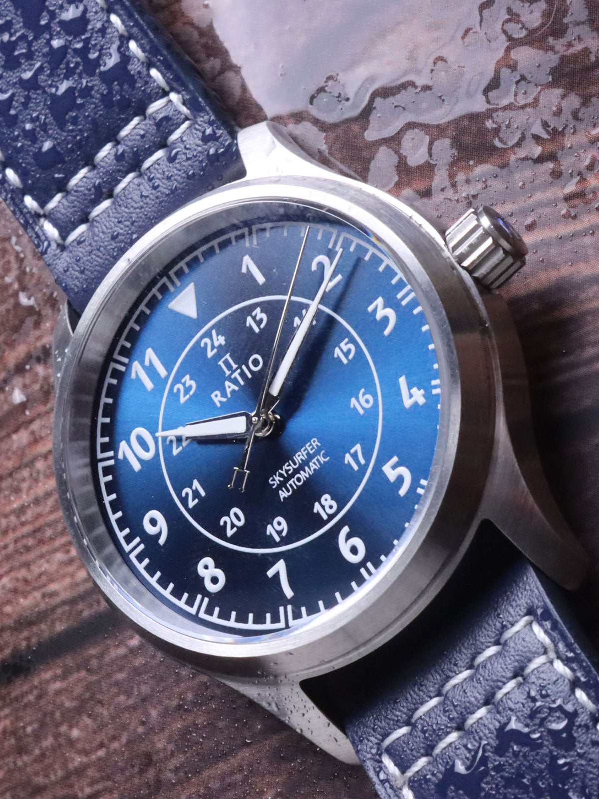 Ratio Skysurfer Pilot Blue Sunray Dial Leather Automatic RTS309 200M Mens Watch