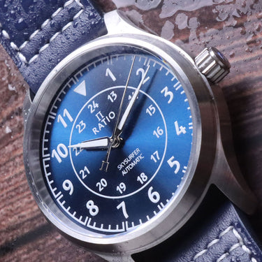 Ratio Skysurfer Pilot Blue Sunray Dial Leather Automatic RTS309 200M Mens Watch - Ratiowatches