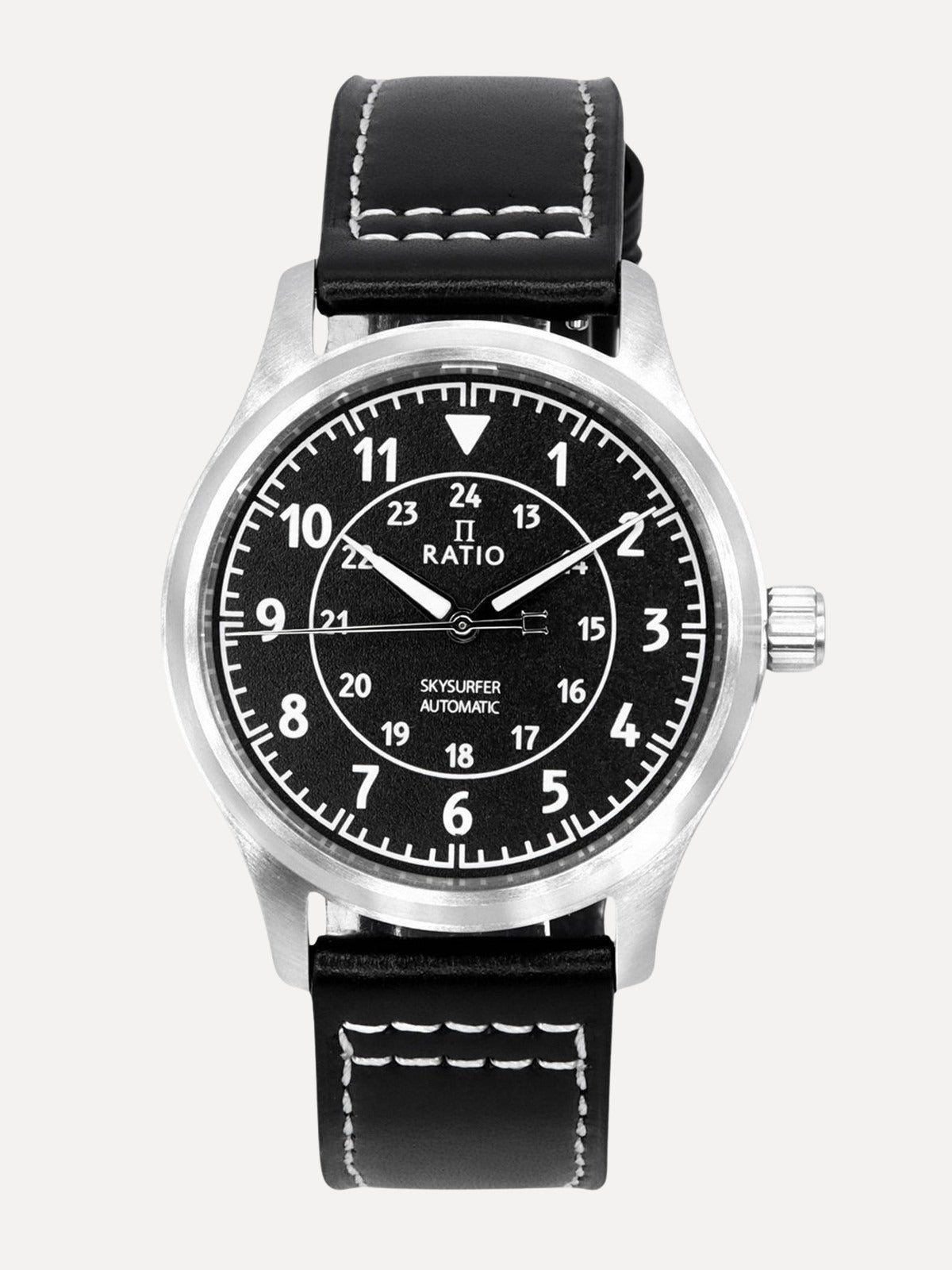 Ratio Skysurfer Pilot Black Textured Dial Leather Automatic RTS310 200M Mens Watch