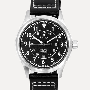Ratio Skysurfer Pilot Black Textured Dial Leather Automatic RTS310 200M Mens Watch - Ratiowatches