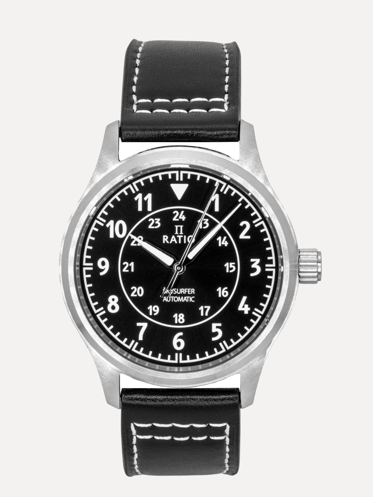 Ratio Skysurfer Pilot Black Sunray Dial Leather Automatic RTS314 200M Mens Watch