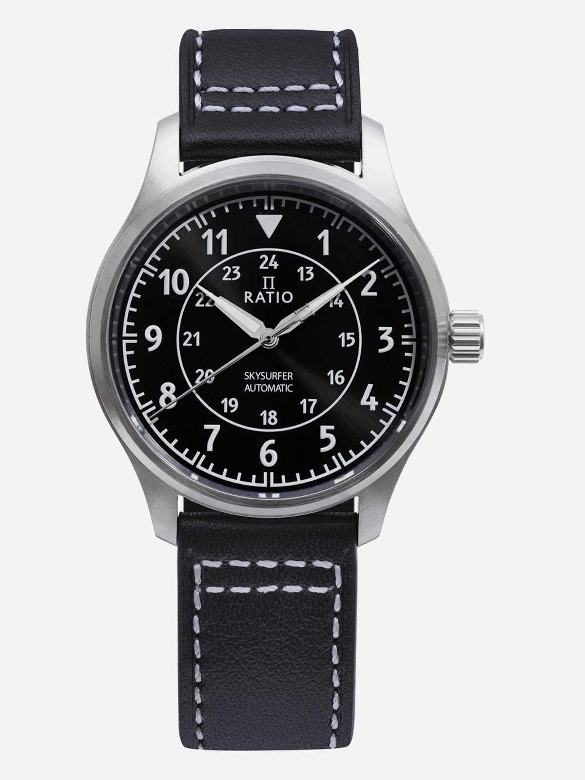 Ratio Skysurfer Pilot Black Sunray Dial Leather Automatic RTS314 200M Mens Watch