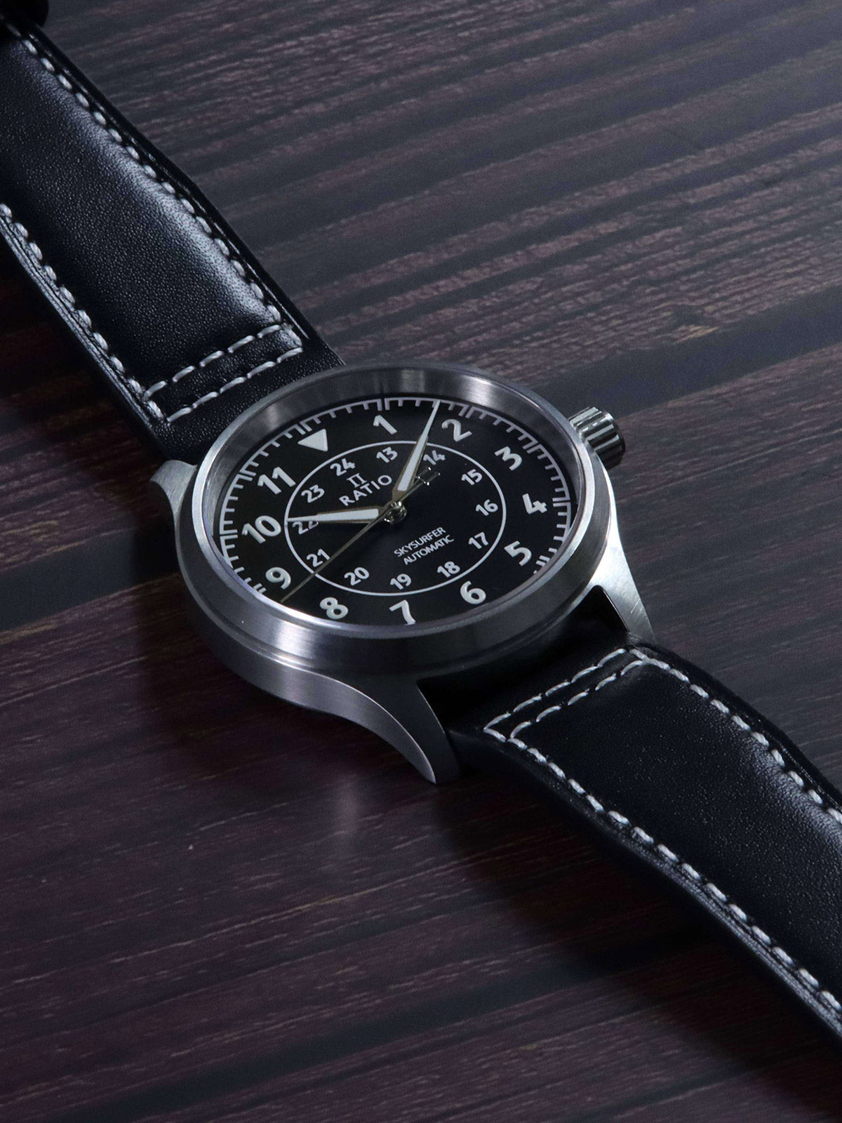 Ratio Skysurfer Pilot Black Sunray Dial Leather Automatic RTS314 200M Mens Watch - Ratiowatches