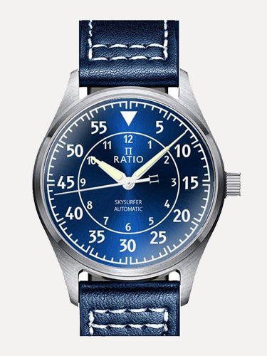 Ratio Skysurfer Pilot Blue Sunray Dial Leather Automatic RTS318 200M Mens Watch