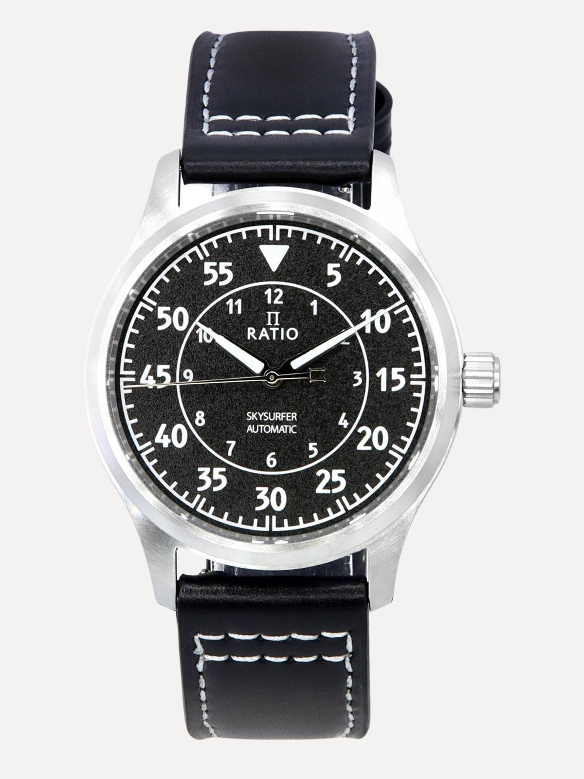 Ratio Skysurfer Pilot Black Textured Dial Leather Automatic RTS320 200M Mens Watch