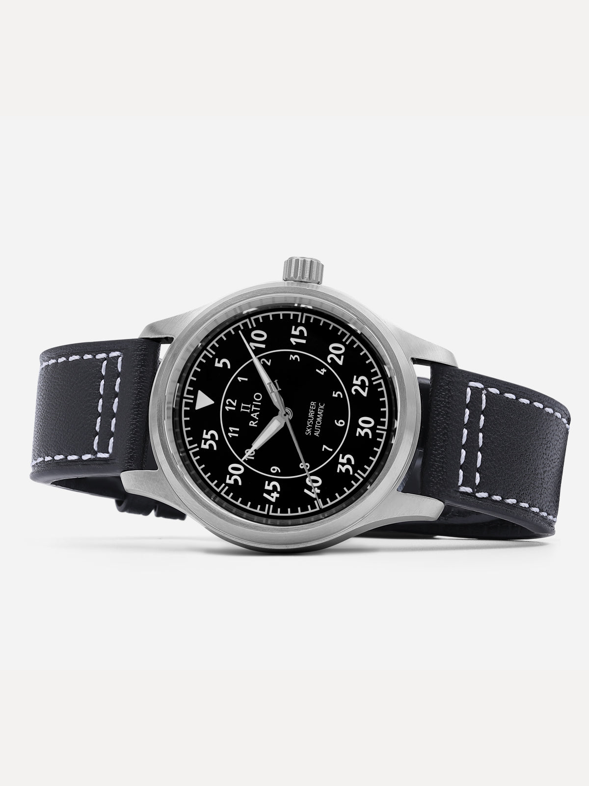 Ratio Skysurfer Pilot Black Sunray Dial Leather Automatic RTS321 200M Men's Watch
